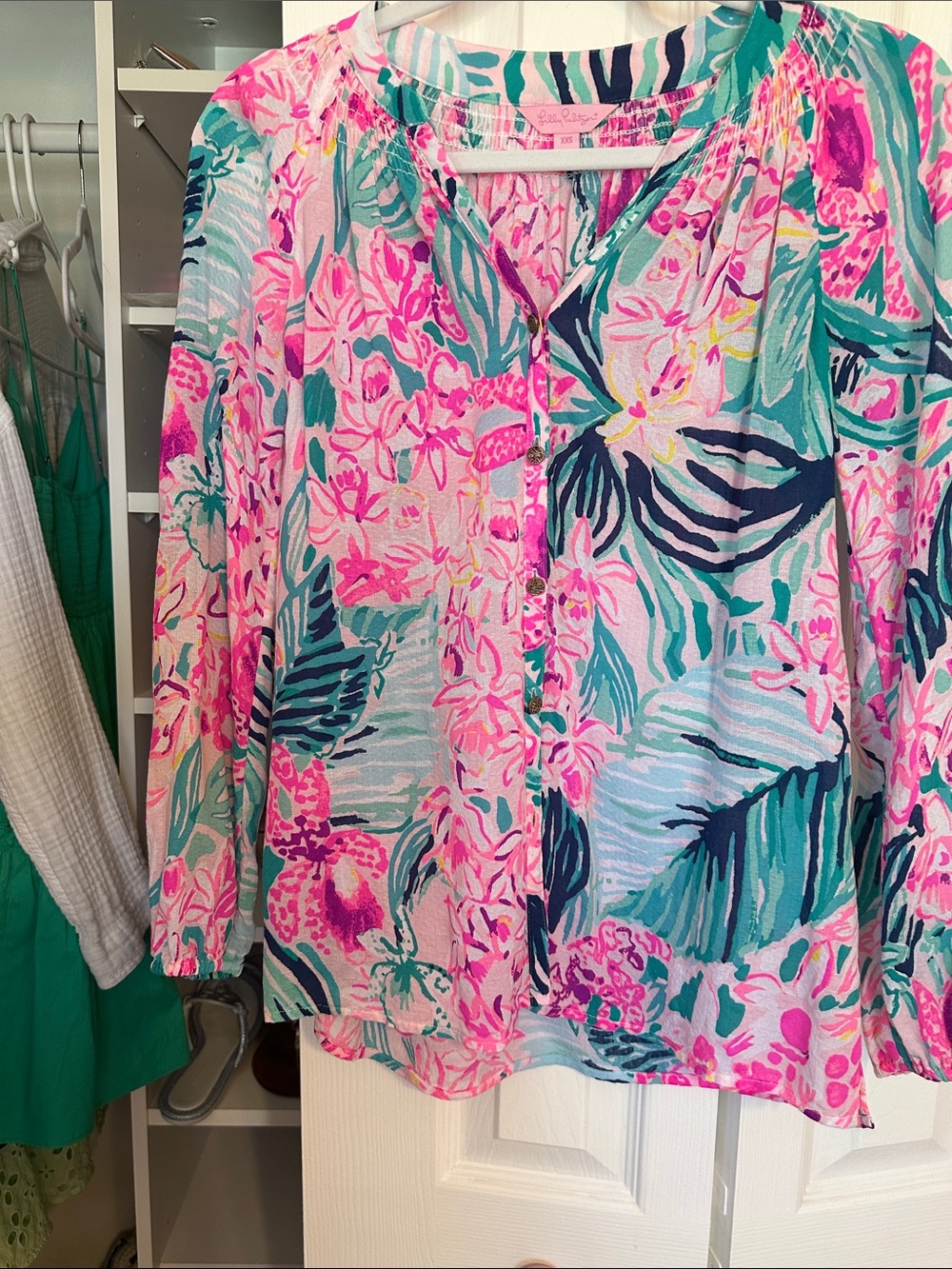 Lilly Pulitzer Pink Teal Floral Button-Front Tunic